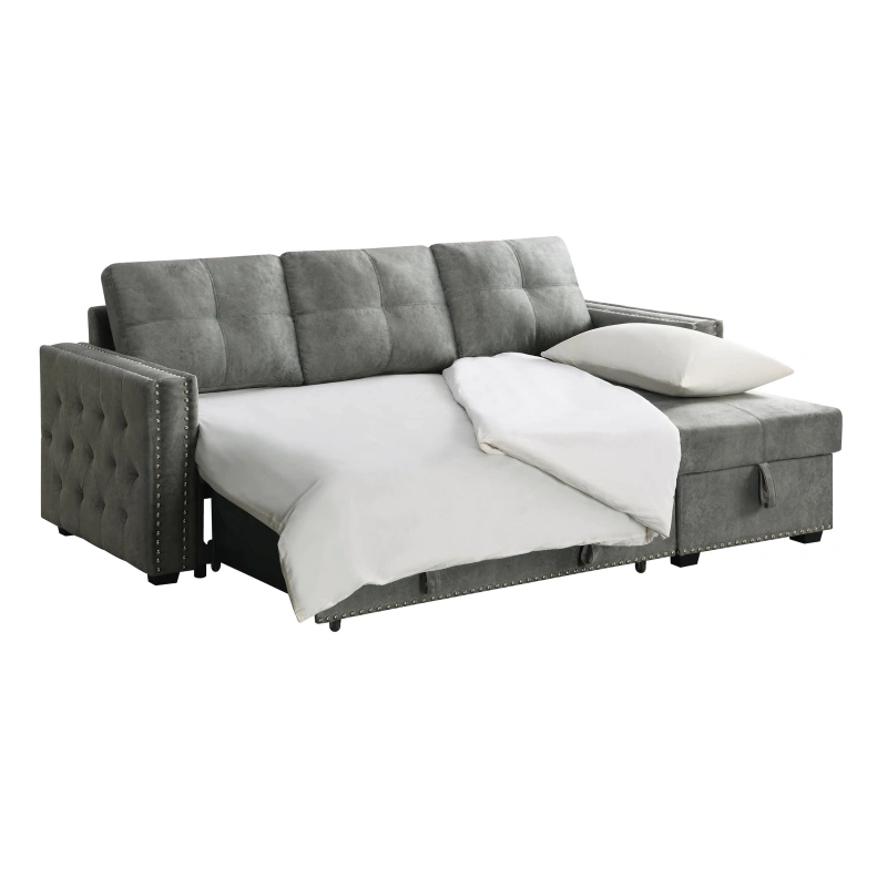 Velvet Reversible Sleeper Sectional Sofa with Storage