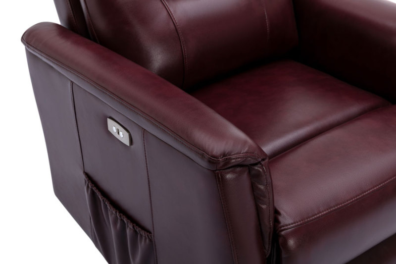 Power Recliner Chair Burgundy Upgraded Breathable Leatherette with USB Charge Port & Side Pockets