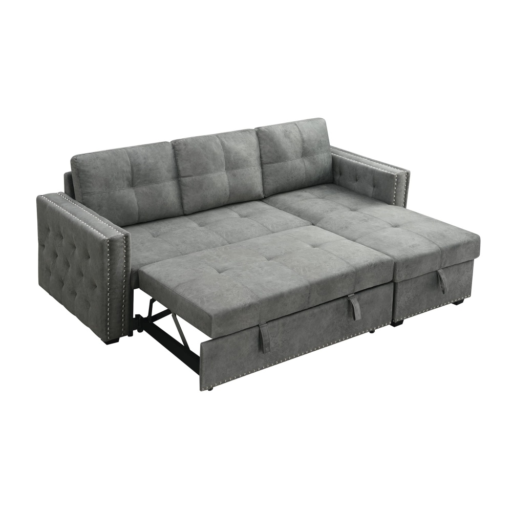 Velvet Reversible Sleeper Sectional Sofa with Storage
