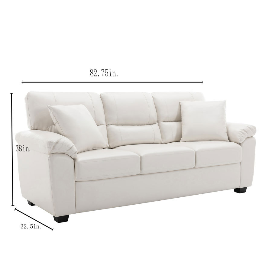 Sofa Collection 3 Pieces  Flared Arm PU Leather Mid-Century Modern Upholstered Sofa in White