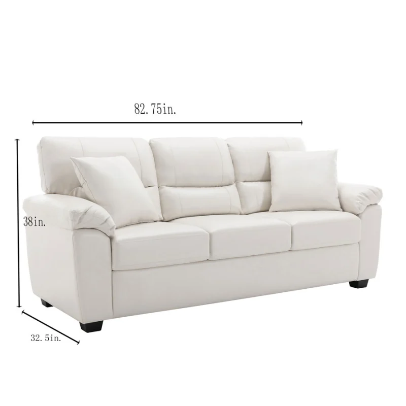 Sofa Collection 3 Pieces  Flared Arm PU Leather Mid-Century Modern Upholstered Sofa in White