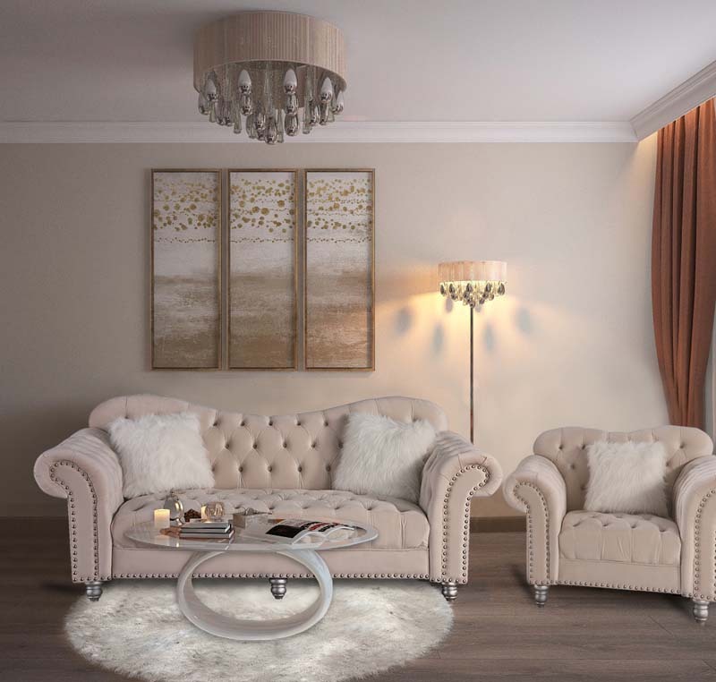3 Pieces Luxury Classic America Chesterfield Tufted Camel Back