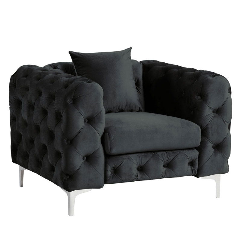 Morden Fort Modern Contemporary Accent Chair with Deep Button Tufting Dutch Velvet, Solid Wood Frame and Iron Legs-Black