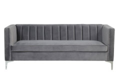 Modern Channel Tufted Velvet  Sofa 3 Seater