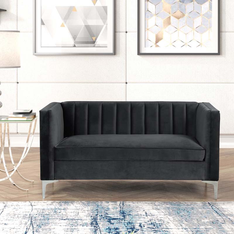 Modern Channel Tufted Velvet Loveseat for Living Room