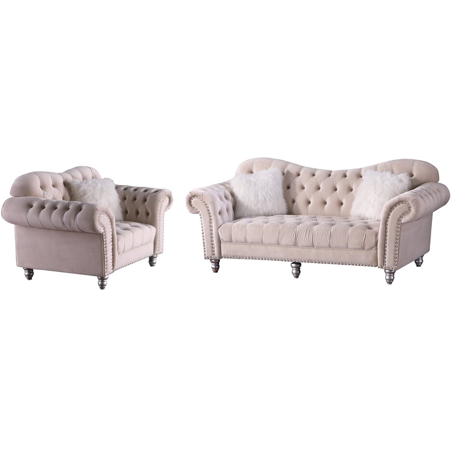 Luxury Classic America Chesterfield Tufted Camel Back - Beige