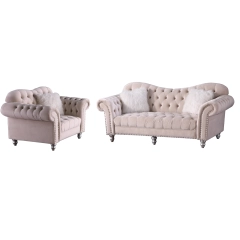 Luxury Classic America Chesterfield Chair and Sofa Tufted Camel Back - Beige