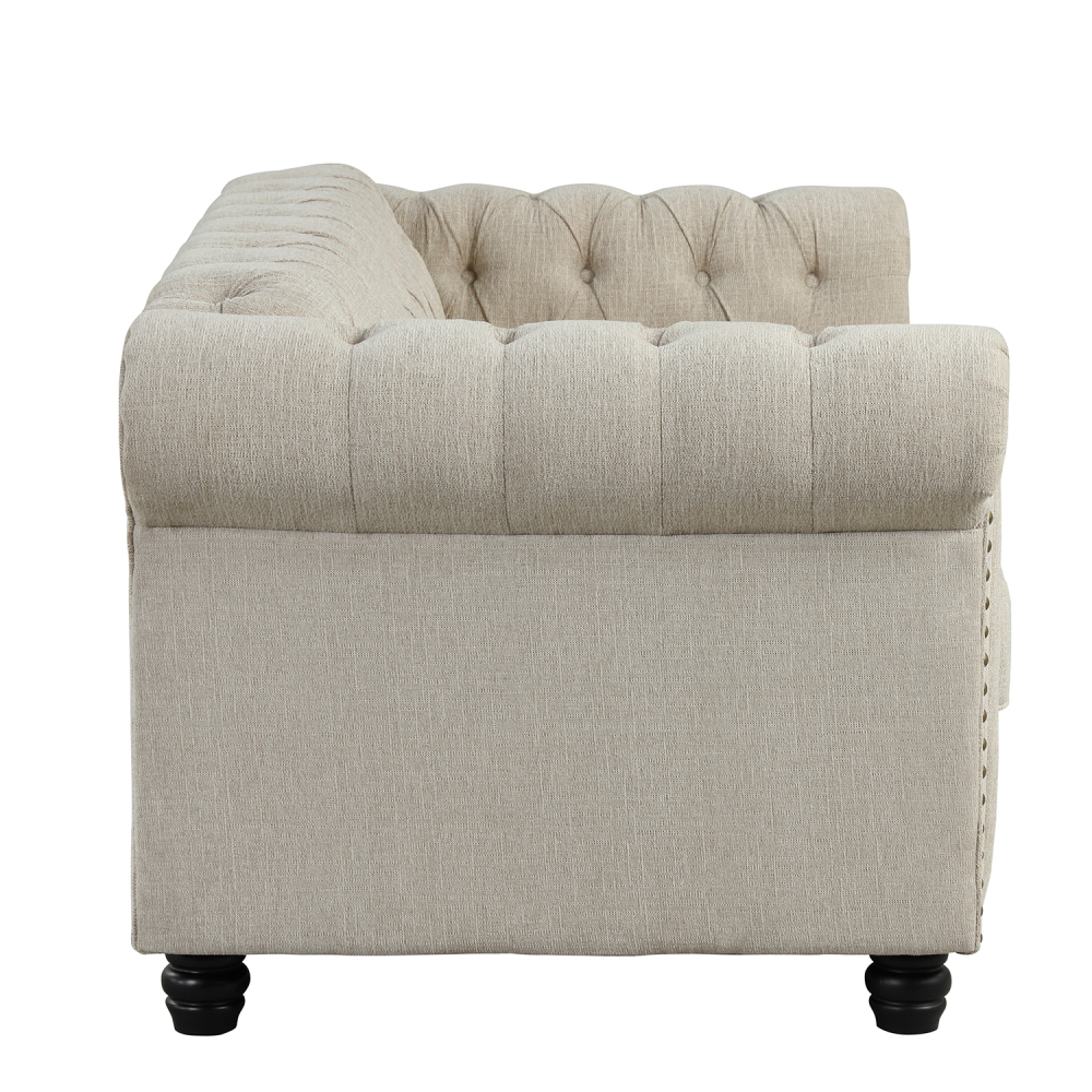 3 Pieces Chesterfield Furniture Sets - Fabric, Beige