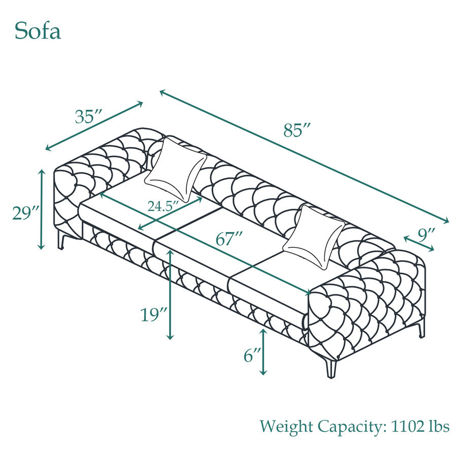 Contemporary Sofa Couch with Deep Button Tufting Dutch Velvet Black