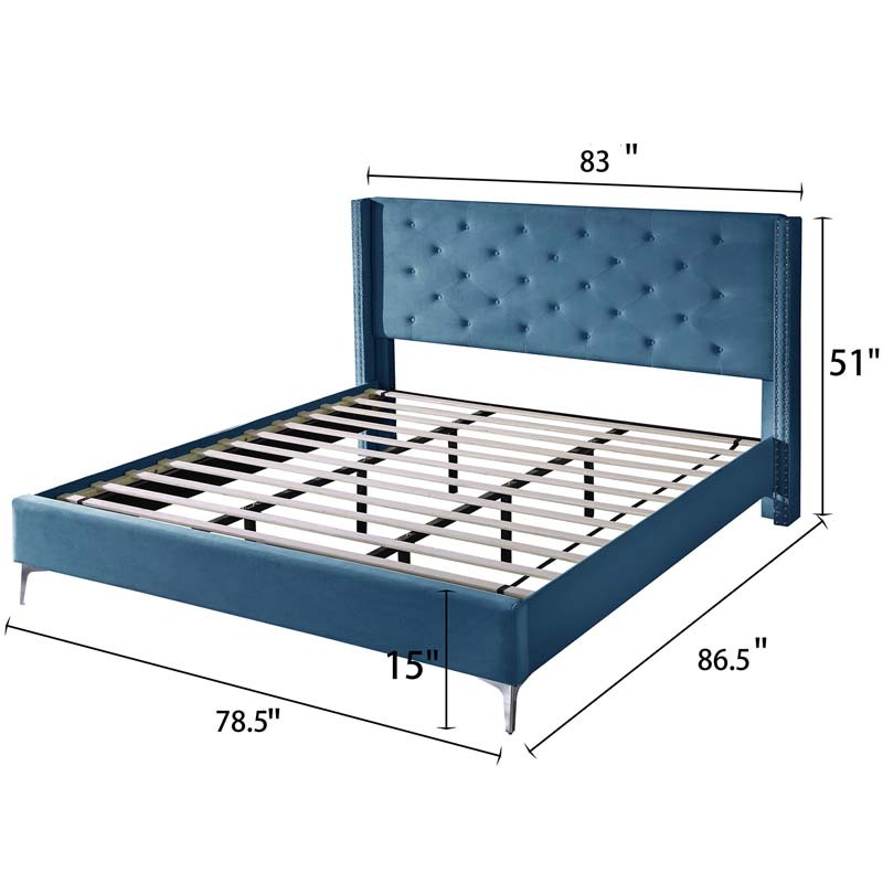 California King/ King size Velvet Bed Frame Upholstered Platform Bed