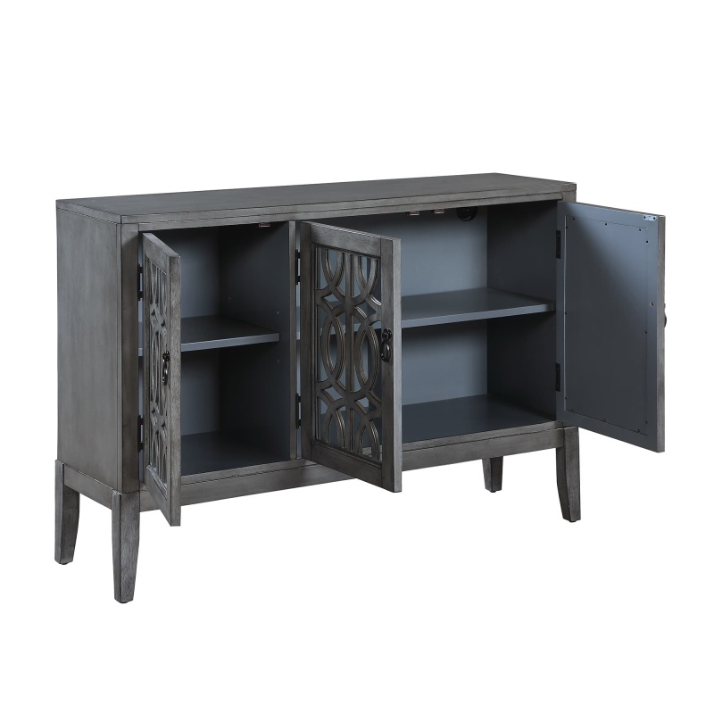 Accent Chest and Cabinet Sideboard with Framed Mirror Doors, 2 Adjustable Shelves Entryway Serving Wine Storage in Gray