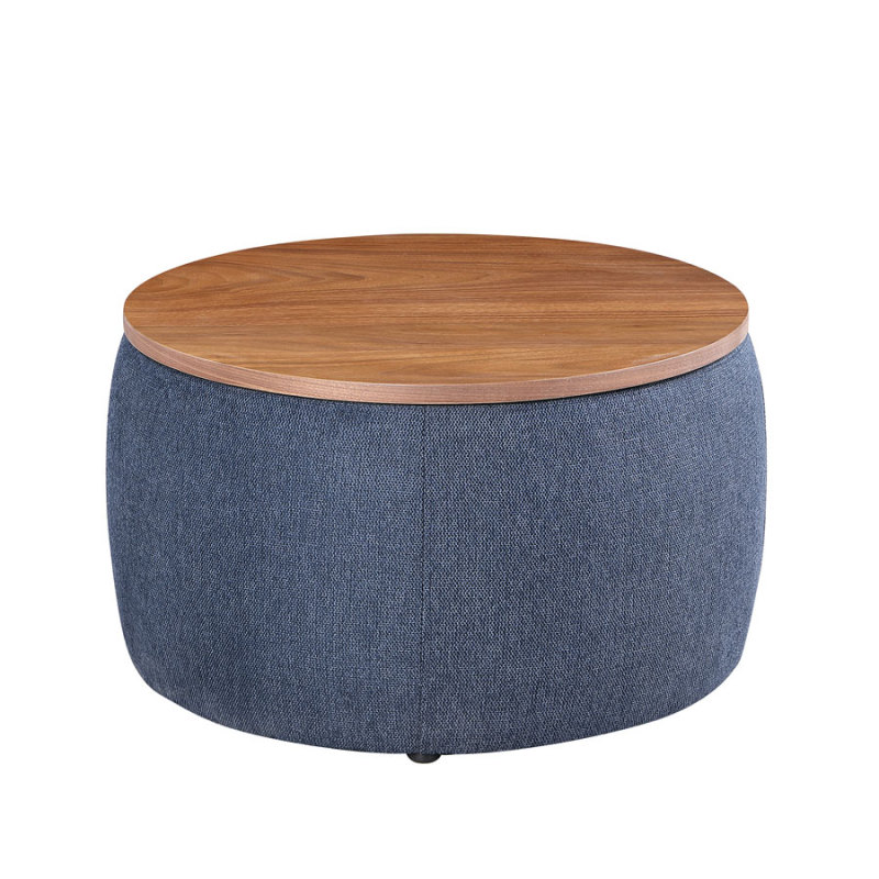 Round Storage Ottoman Coffee Table Footstool with Wood Cover for Living Room