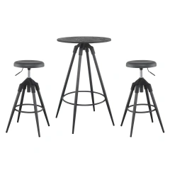 Bar Table Set of 3, Adjustable Swivel Pub Barstools - Gray