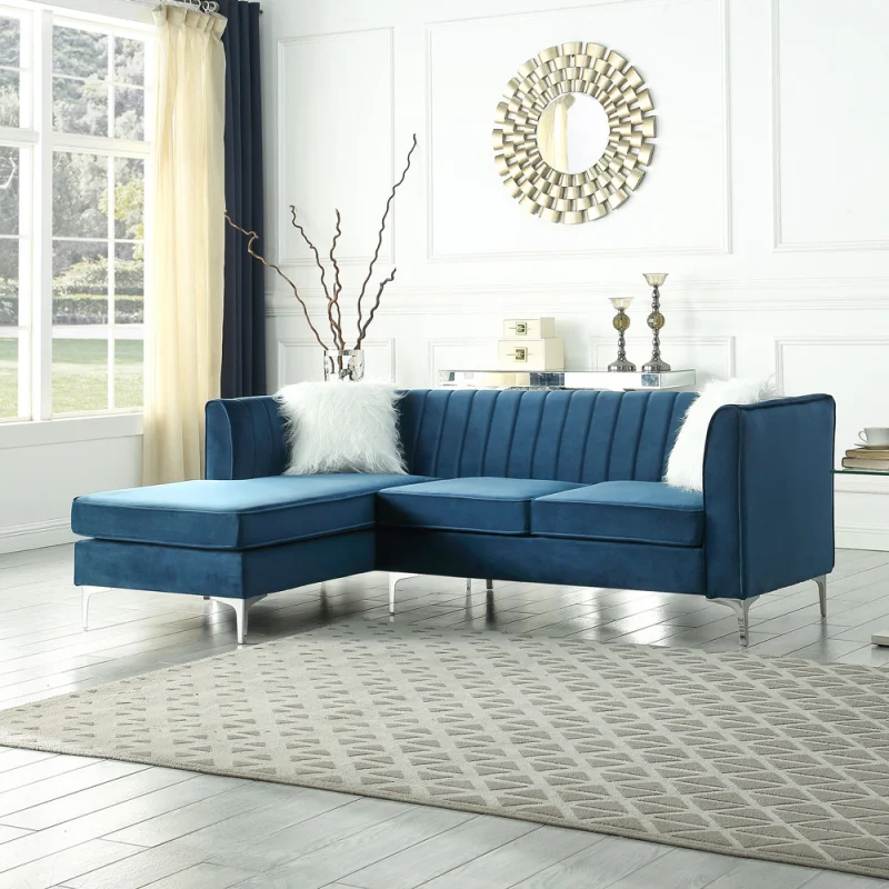 Morden Fort Velvet Sectional Sofa with Right Chaise, Pillow Included