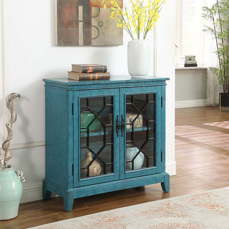 Sideboard & Buffets Cabinet with Iron Framed Glass Doors, Adjustable Shelves Accent Display Storage Distressed Console Cabinet for Entryway Living Room Bedroom Kitchen(Brown)