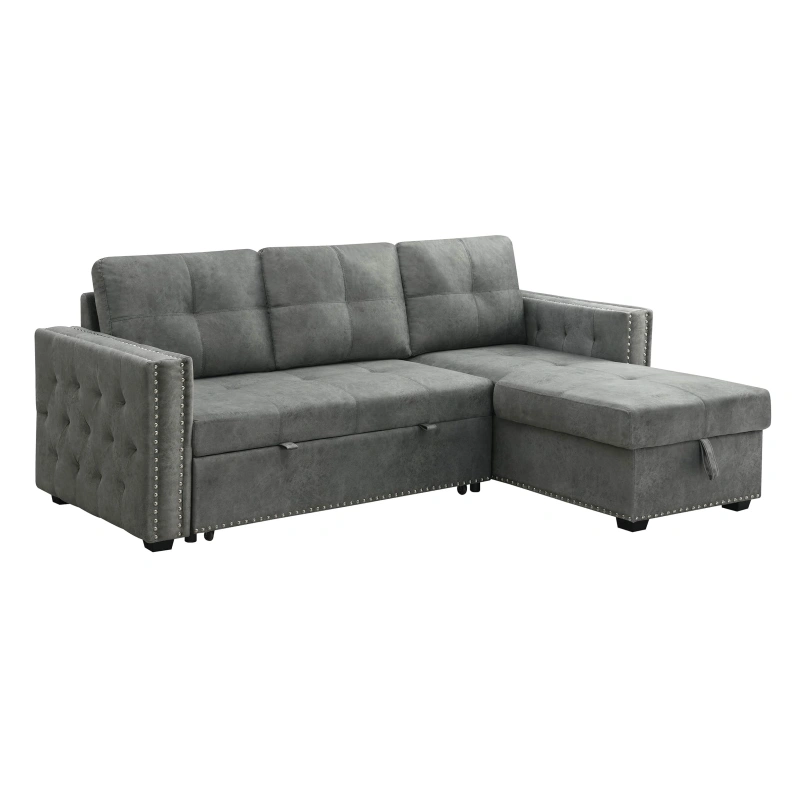 Velvet Reversible Sleeper Sectional Sofa with Storage