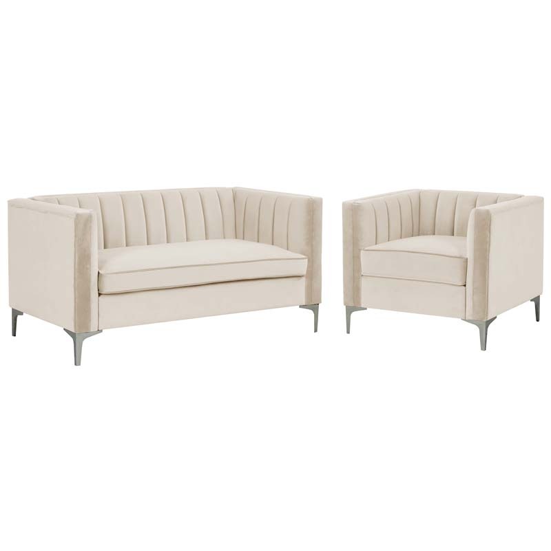 3 Pieces Modern Channel Tufted Velvet Living Room Sets