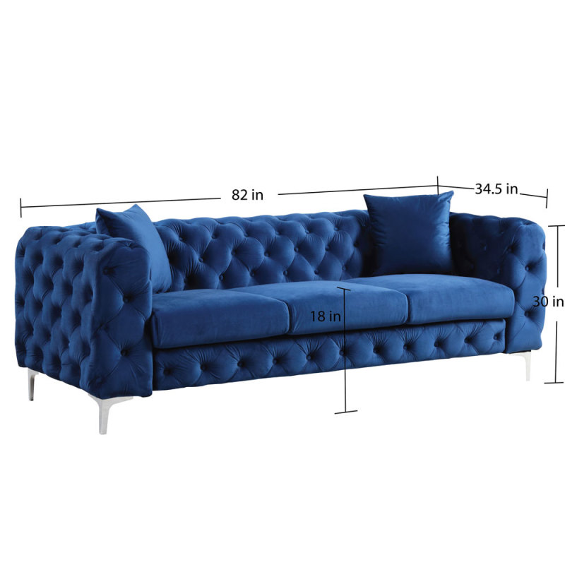 Contemporary Sofa with Deep Button Tufting Dutch Velvet - Navy Blue