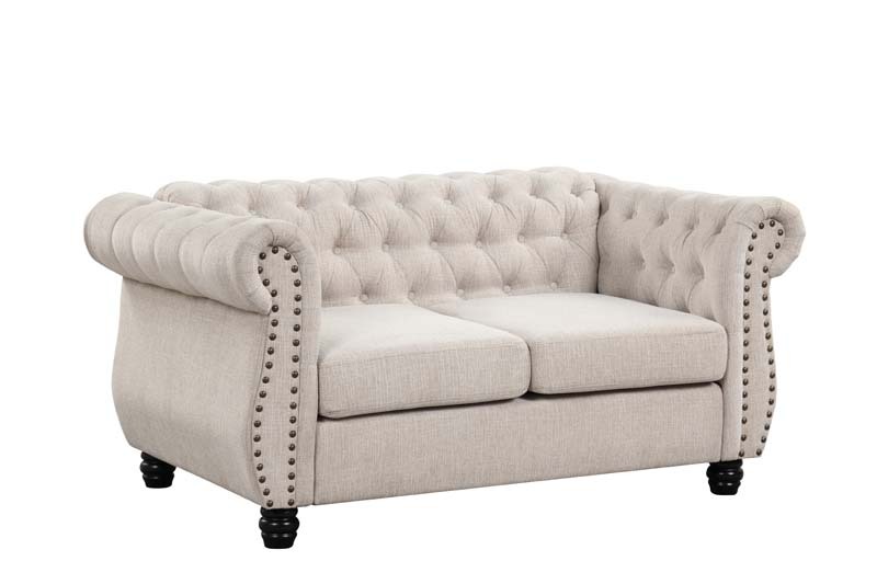 Linen Chesterfield Sofa Set With Roll Arms