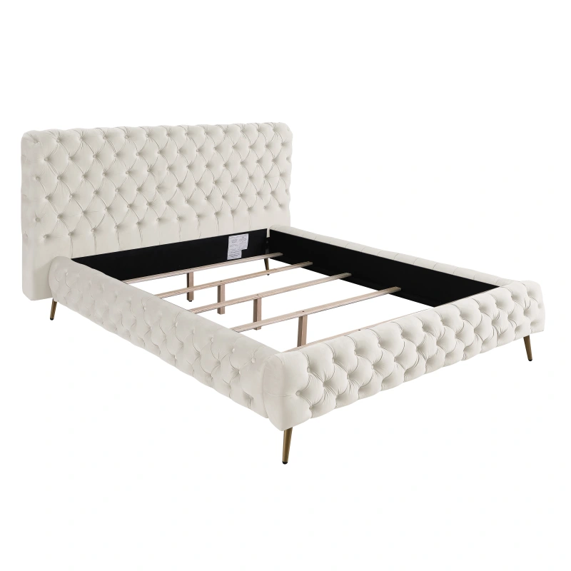 Queen Contemporary Tufted Bed Frame - Cream