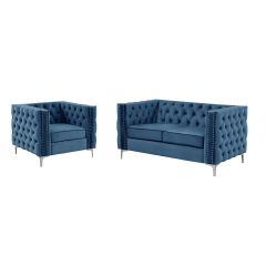 Couches for Living Room 2 Pieces Velvet - Blue