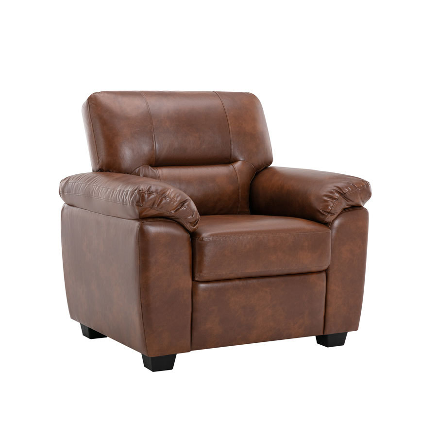 Sofa Collection 2 Pieces  Flared Arm PU Leather Mid-Century Modern Upholstered Sofa in Brown