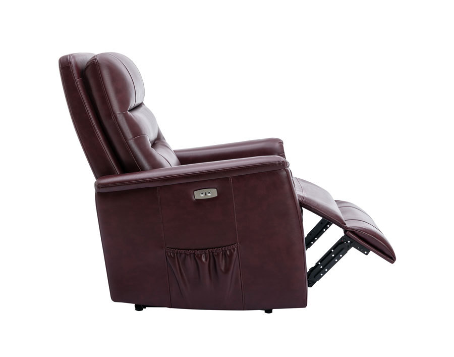 Power Recliner Chair Burgundy Upgraded Breathable Leatherette with USB Charge Port & Side Pockets
