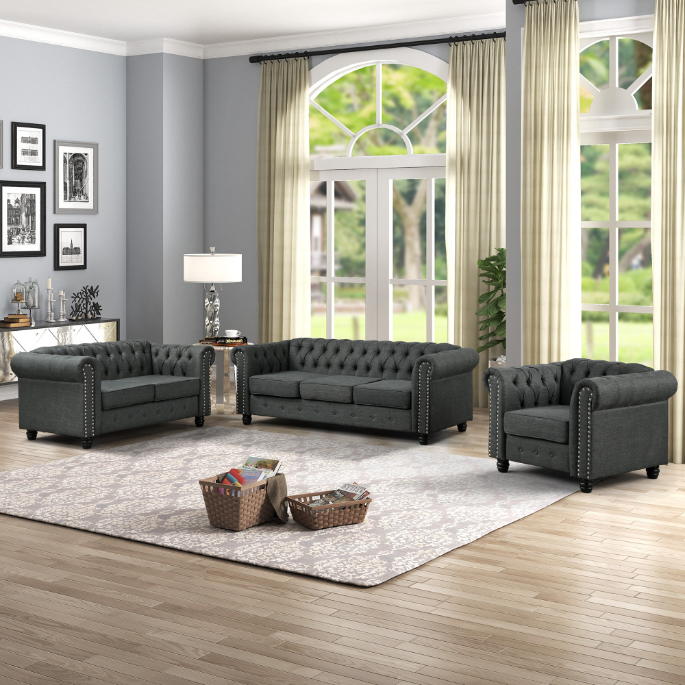 Chesterfield Furniture Sets 3 Pieces - Grey