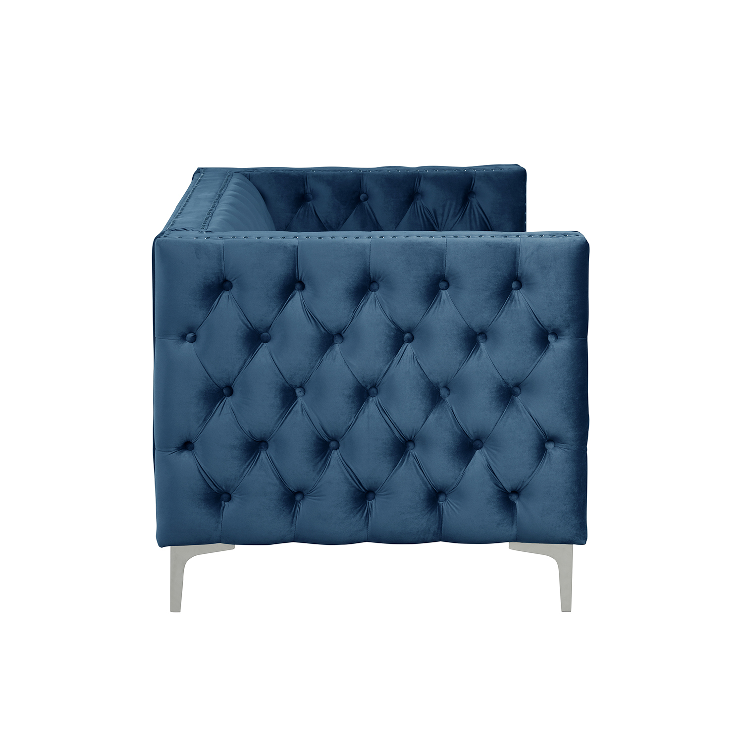 Modern Loveseat with Deep Dutch Velvet - Blue