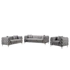 Contemporary Sofa  with Deep Button Tufting Dutch Velvet - Silver Grey