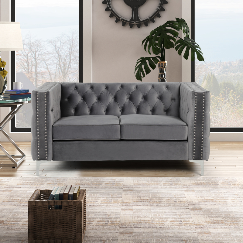 Modern Sofa with Deep Dutch Velvet - Grey