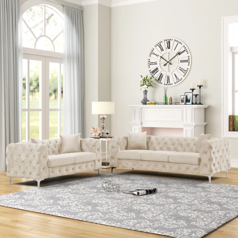 Couches for Living Room  Furniture Sets 2 Pieces Dutch Velvet - Beige