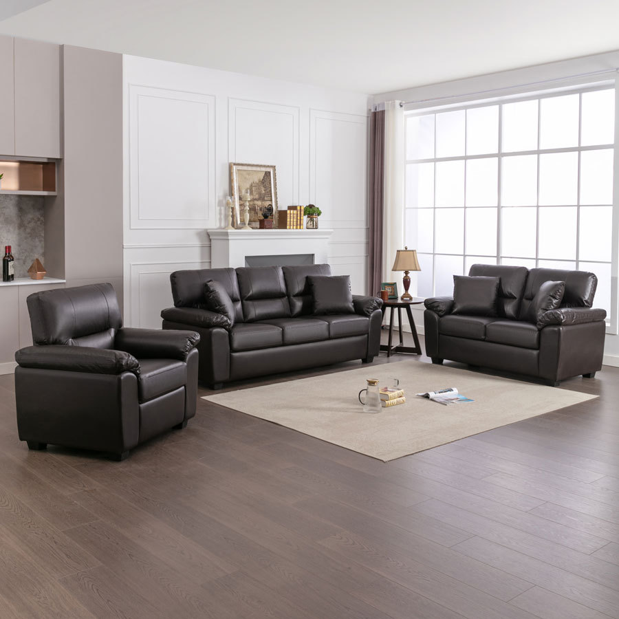 Sofa Collection 3 Pieces  Flared Arm PU Leather Mid-Century Modern Upholstered Sofa