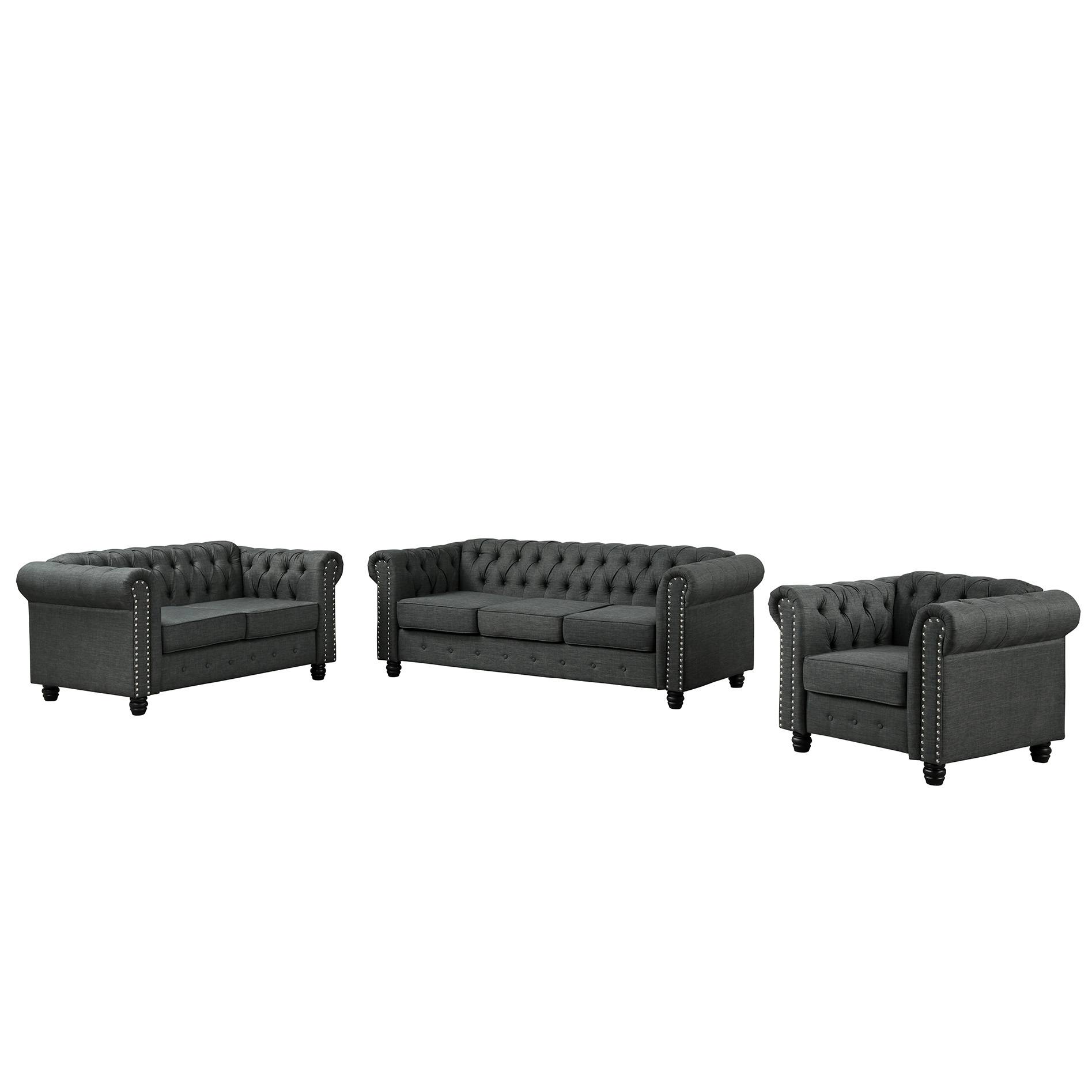 Chesterfield Furniture Sets 3 Pieces - Grey