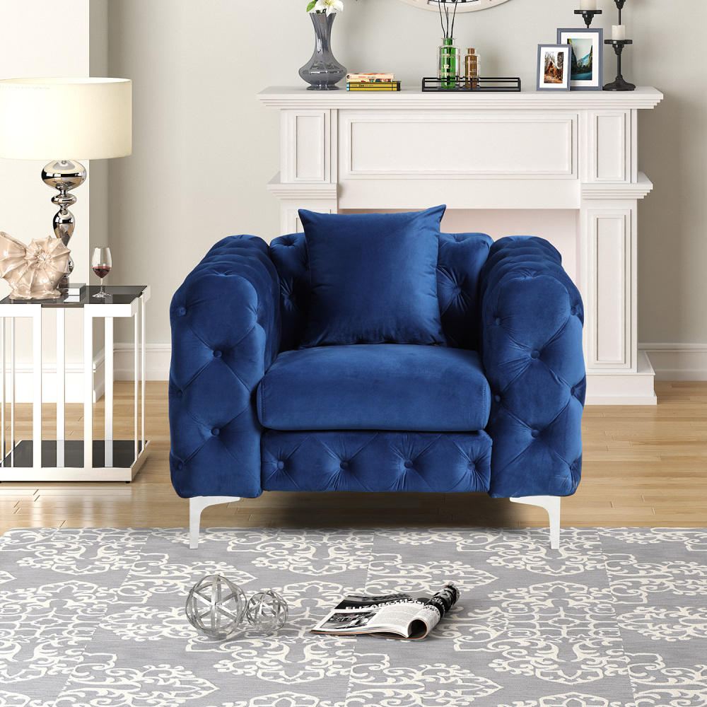 Contemporary Sofa with Deep Button Tufting Dutch Velvet - Navy Blue