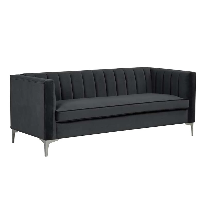 Modern Channel Tufted Velvet  Sofa 3 Seater