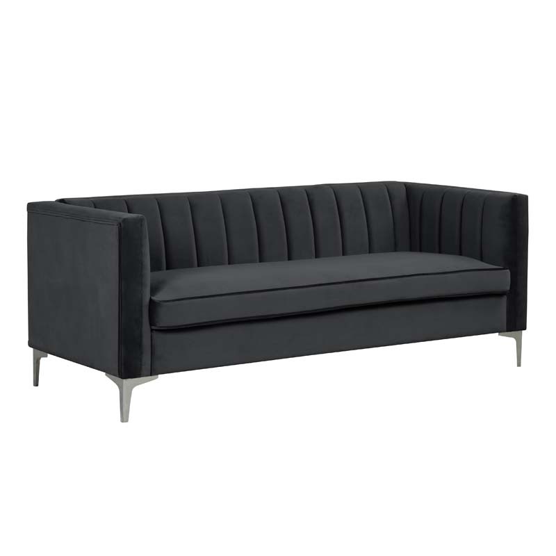 Modern Channel Tufted Velvet  Sofa 3 Seater