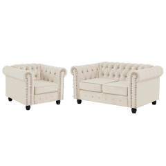 Chesterfield Furniture Chair and Loveseat Sets 2 Pieces Velvet - Beige
