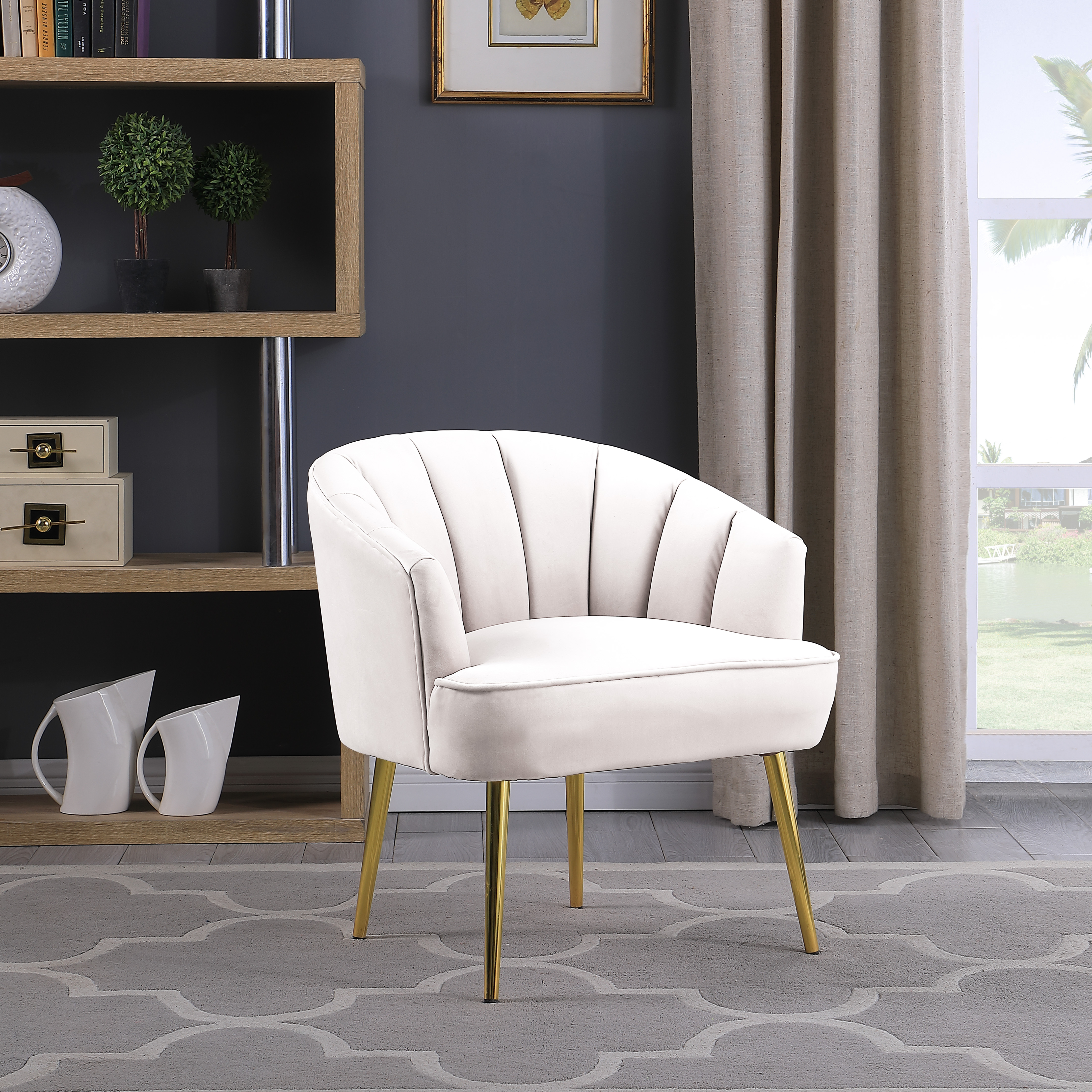 Accent  Armchair Velvet Barrel Club Chair - White
