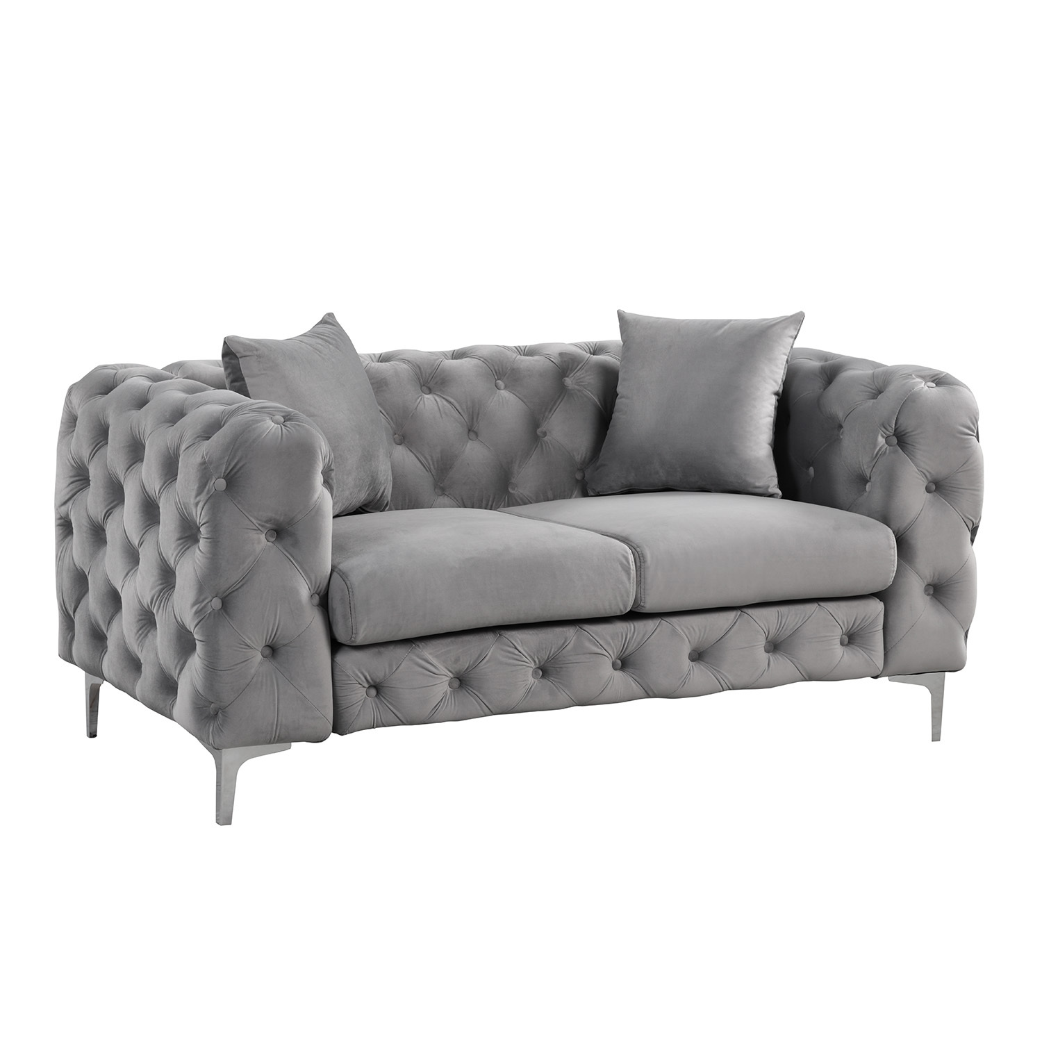 Contemporary Love Seat with Deep Button Tufting Dutch Velvet - Grey