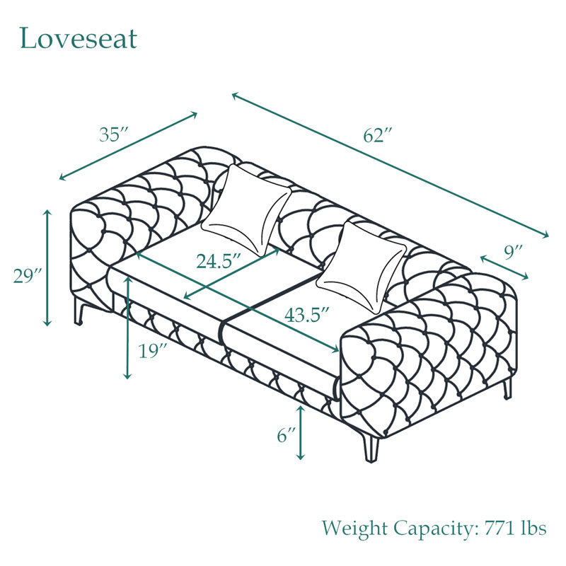 Contemporary Love Seat with Deep Button Tufting Dutch Velvet - Navy Blue