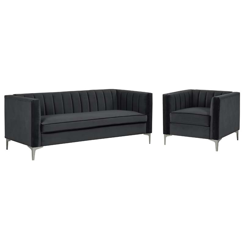 Modern Channel Tufted Velvet Chair and Sofa Set