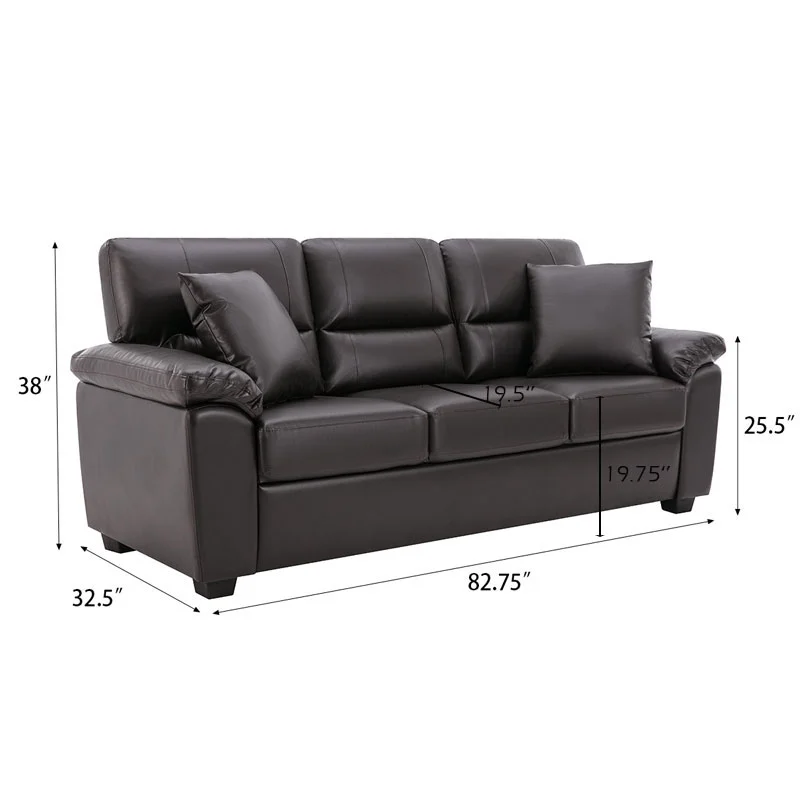 Sofa Collection 2 Pieces  Flared Arm PU Leather Mid-Century Modern Upholstered Sofa in Chocolate Brown