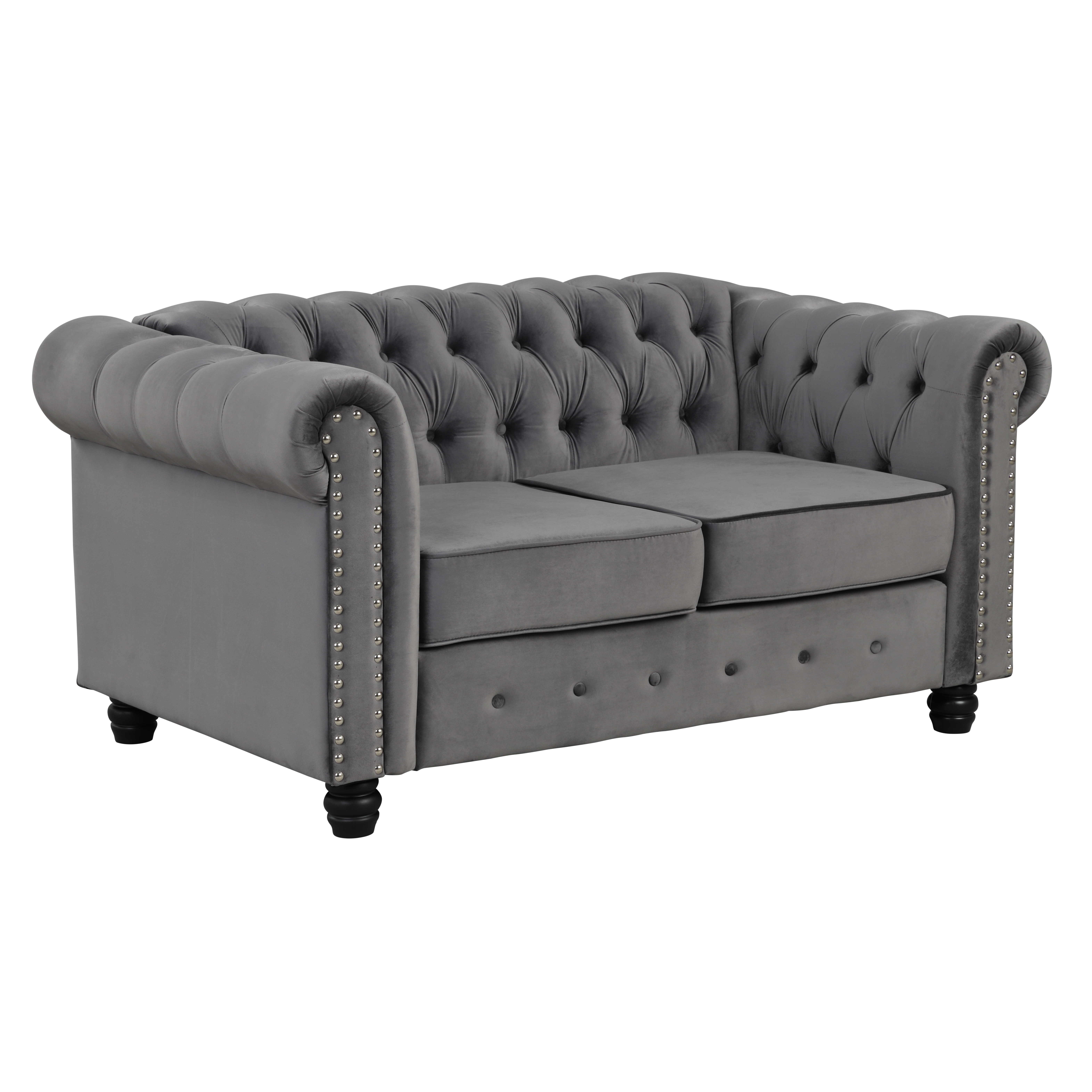 Contemporary Love Seat with Deep Button Tufting Dutch Velvet - Light Grey
