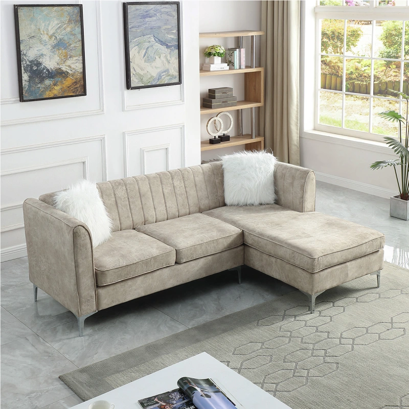 Morden Fort Velvet Sectional Sofa with Right Chaise, Pillow Included