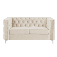 Modern Loveseat with Deep Dutch Velvet - Beige