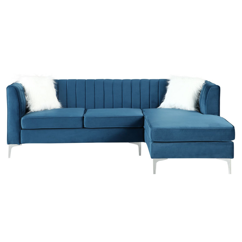 Morden Fort Velvet Sectional Sofa with Right Chaise, Pillow Included