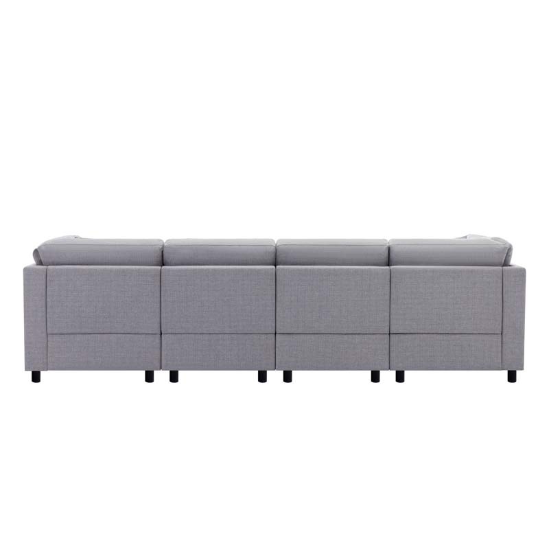 L-Shaped Sectional Sofa Modular Sofa Couch with Ottoman, Modern Beige Linen 4 Seater Sectional Convertible U Shaped Sofa for Living Room, Apartment, Easy Assembly