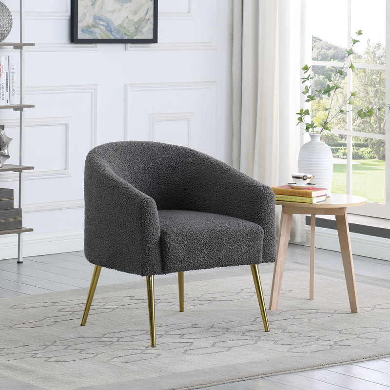 Sherpa Accent Chair Grey Lamb Fleece Armchair  with Barrel Backrest