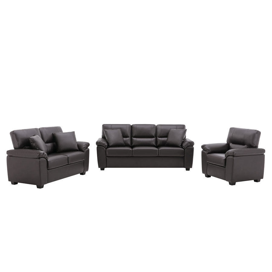 Sofa Collection 3 Pieces  Flared Arm PU Leather Mid-Century Modern Upholstered Sofa in Chocolate Brown